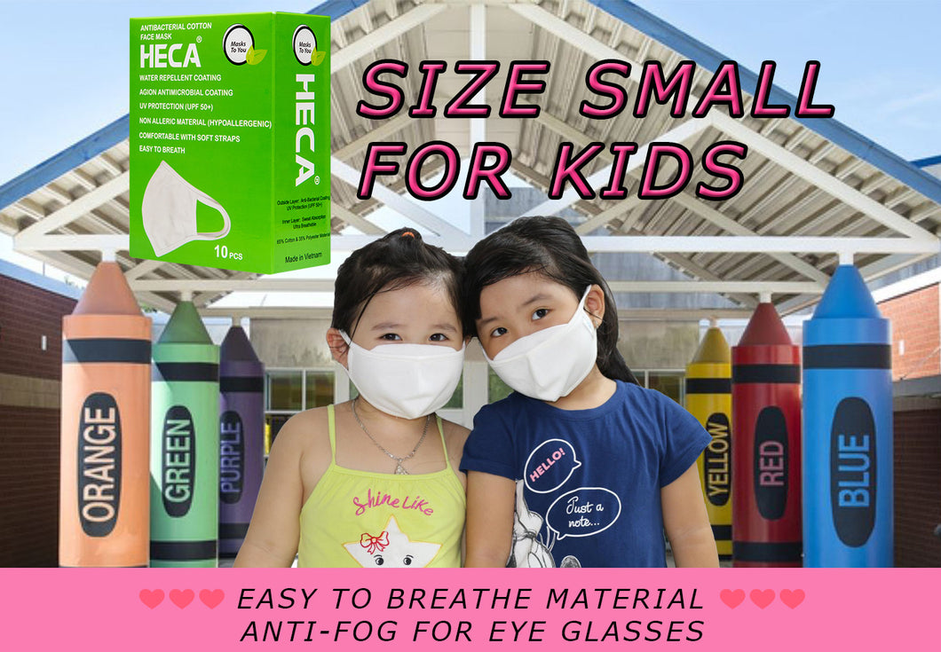 KIDS 10 PACK OF EASY TO BREATHE WASHABLE COTTON FACE MASKS - SIZE SMALL