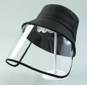 BLACK BUCKET HAT WITH CLEAR PROTECTIVE SHIELD